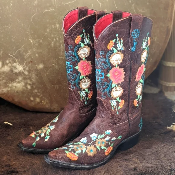 MACIE BEAN M8031 floral embroidered Sweet Sixteen snip toe cowgirl boots sz 7.5 - Picture 2 of 14